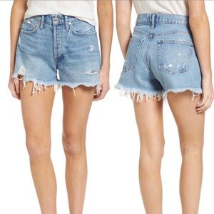 AGOLDE Parker Distressed High Rise Denim Shorts in Grudge Wash 29.5” (Waist)